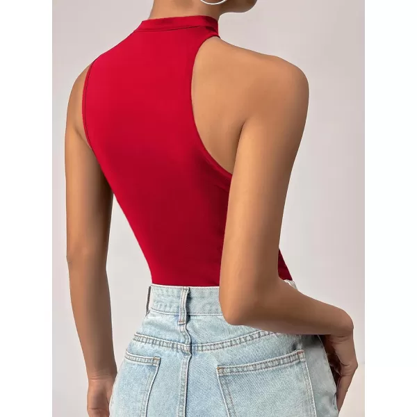 Floerns Women's Stretchy Cut Out Sleeveless Asymmetrical Neck Tank Slim Fit Bodysuit Jumpsuit