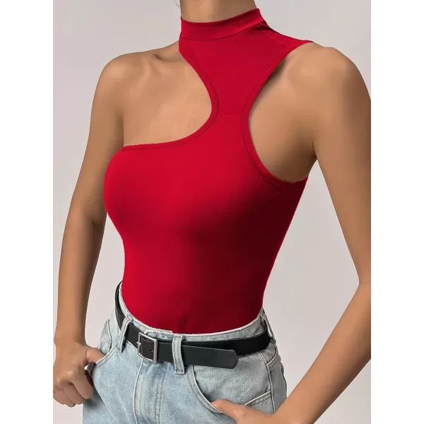 Floerns Women's Stretchy Cut Out Sleeveless Asymmetrical Neck Tank Slim Fit Bodysuit Jumpsuit