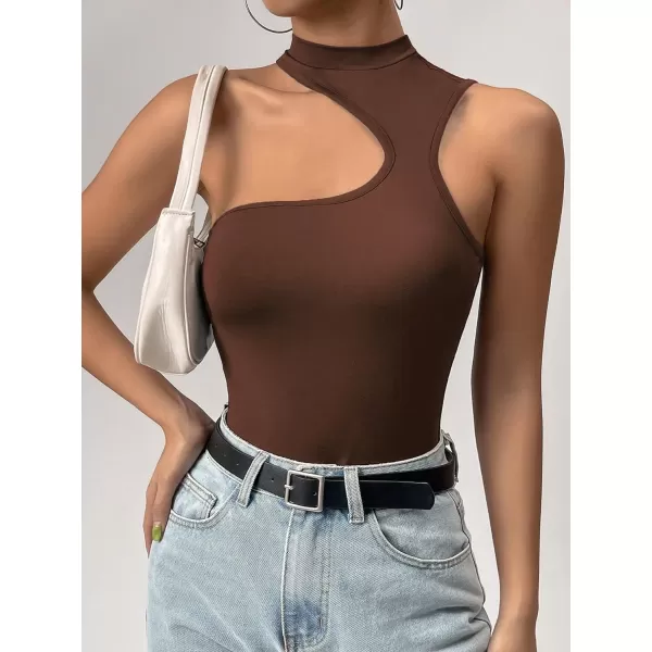 Floerns Women's Stretchy Cut Out Sleeveless Asymmetrical Neck Tank Slim Fit Bodysuit Jumpsuit