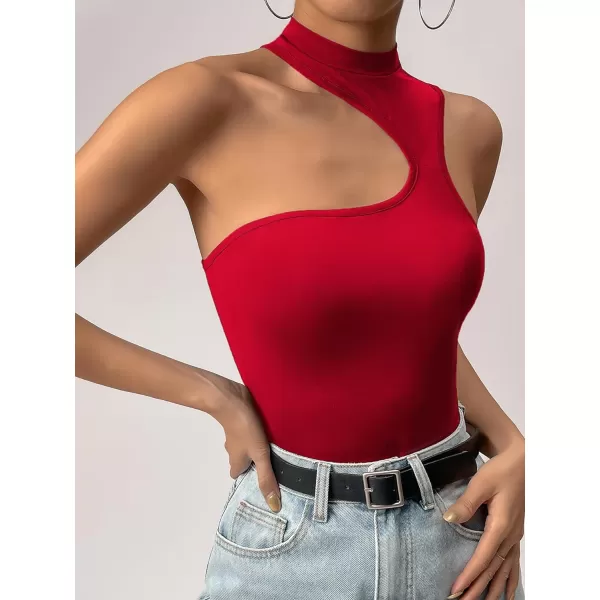 Floerns Women's Stretchy Cut Out Sleeveless Asymmetrical Neck Tank Slim Fit Bodysuit Jumpsuit