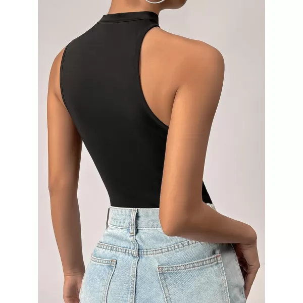Floerns Women's Stretchy Cut Out Sleeveless Asymmetrical Neck Tank Slim Fit Bodysuit Jumpsuit