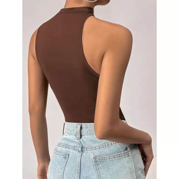 Floerns Women's Stretchy Cut Out Sleeveless Asymmetrical Neck Tank Slim Fit Bodysuit Jumpsuit