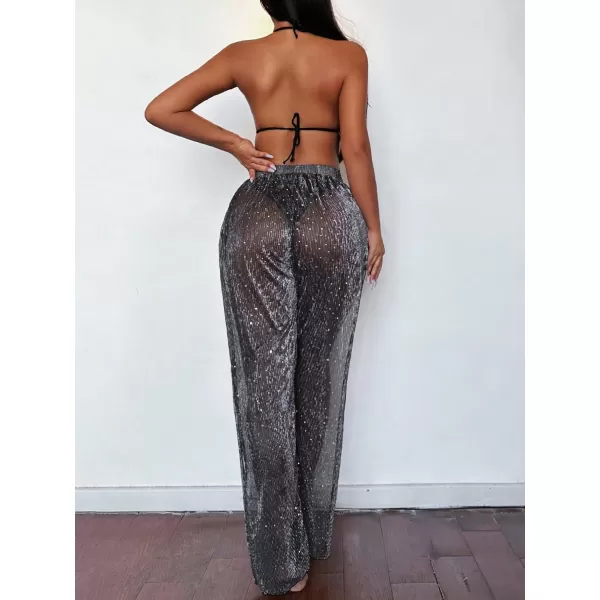 Floerns Women's Summer Sheer Mesh Ruffle Beach Bottom Cover up Pants