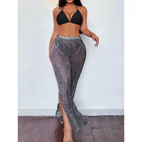 Floerns Women's Summer Sheer Mesh Ruffle Beach Bottom Cover up Pants