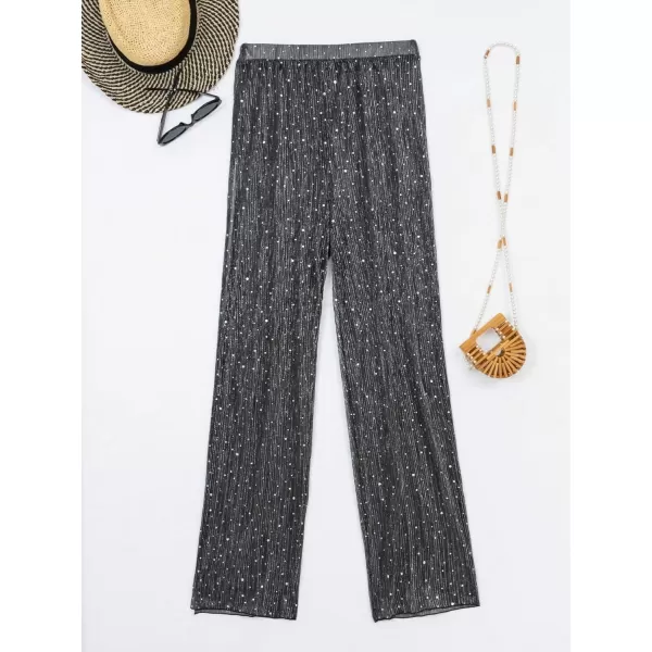 Floerns Women's Summer Sheer Mesh Ruffle Beach Bottom Cover up Pants
