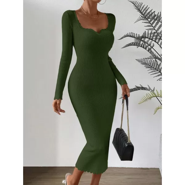 Floerns Women's Sweetheart Neck Rib Knit Long Sleeve Bodycon Long Sweater Dress