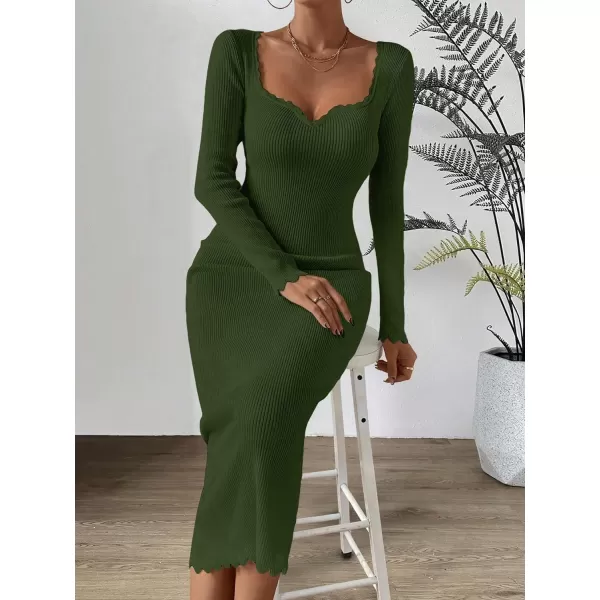 Floerns Women's Sweetheart Neck Rib Knit Long Sleeve Bodycon Long Sweater Dress