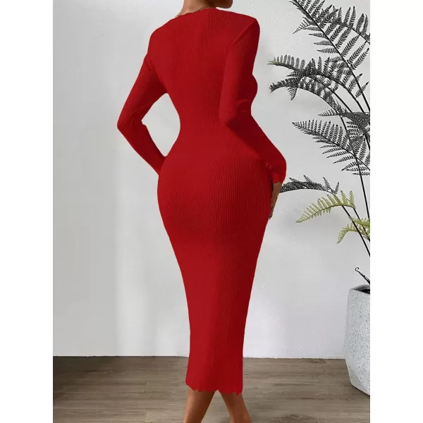 Floerns Women's Sweetheart Neck Rib Knit Long Sleeve Bodycon Long Sweater Dress