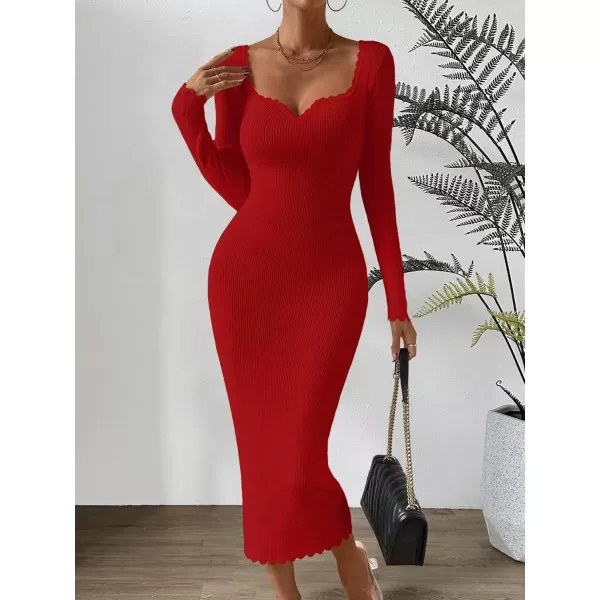 Floerns Women's Sweetheart Neck Rib Knit Long Sleeve Bodycon Long Sweater Dress