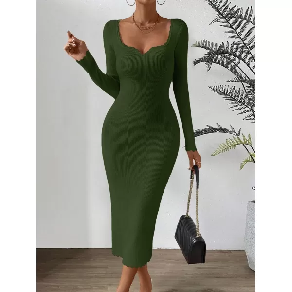 Floerns Women's Sweetheart Neck Rib Knit Long Sleeve Bodycon Long Sweater Dress