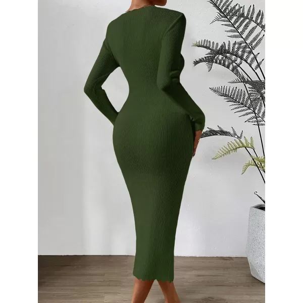 Floerns Women's Sweetheart Neck Rib Knit Long Sleeve Bodycon Long Sweater Dress