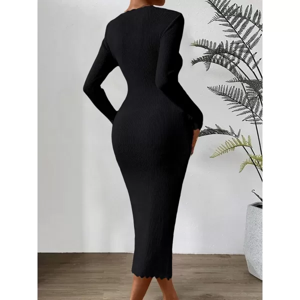 Floerns Women's Sweetheart Neck Rib Knit Long Sleeve Bodycon Long Sweater Dress