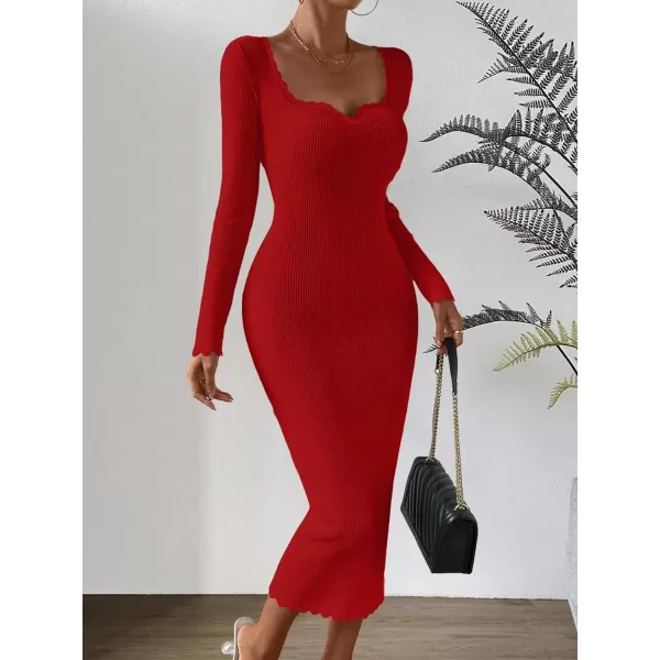 Floerns Women's Sweetheart Neck Rib Knit Long Sleeve Bodycon Long Sweater Dress