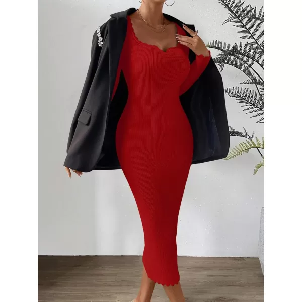 Floerns Women's Sweetheart Neck Rib Knit Long Sleeve Bodycon Long Sweater Dress
