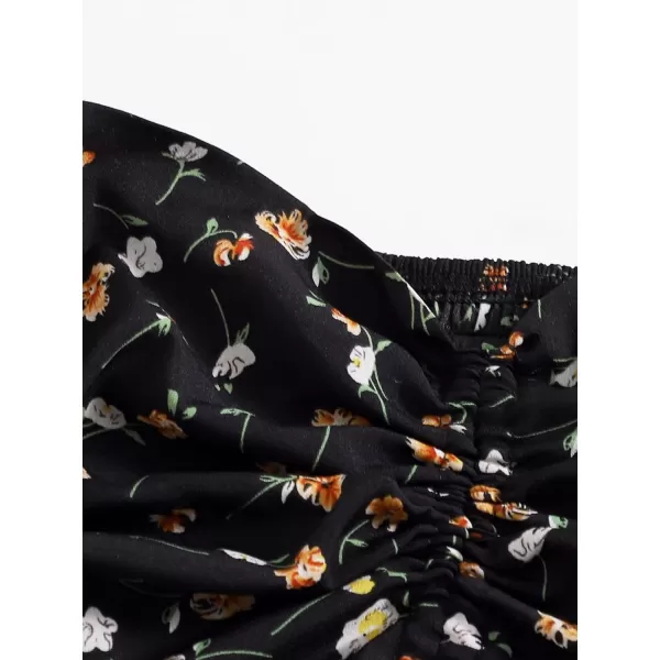 Floerns Women's Two Piece Outfit Floral Off Shoulder Drawstring Crop Top and Skirt Set