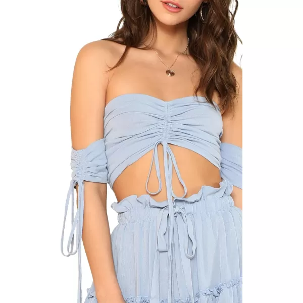 Floerns Women's Two Piece Outfit Off Shoulder Drawstring Crop Top and Skirt Set