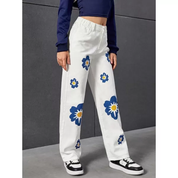 Floerns&nbsp;Women's Straight Leg&nbsp;Baggy Jeans for Teen Girls Butterfly Print