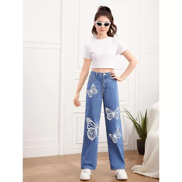 Floerns&nbsp;Women's Straight Leg&nbsp;Baggy Jeans for Teen Girls Butterfly Print