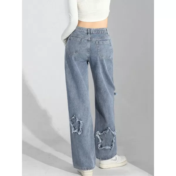 Floerns&nbsp;Women's Straight Leg&nbsp;Baggy Jeans for Teen Girls Butterfly Print