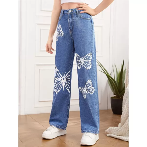 Floerns&nbsp;Women's Straight Leg&nbsp;Baggy Jeans for Teen Girls Butterfly Print