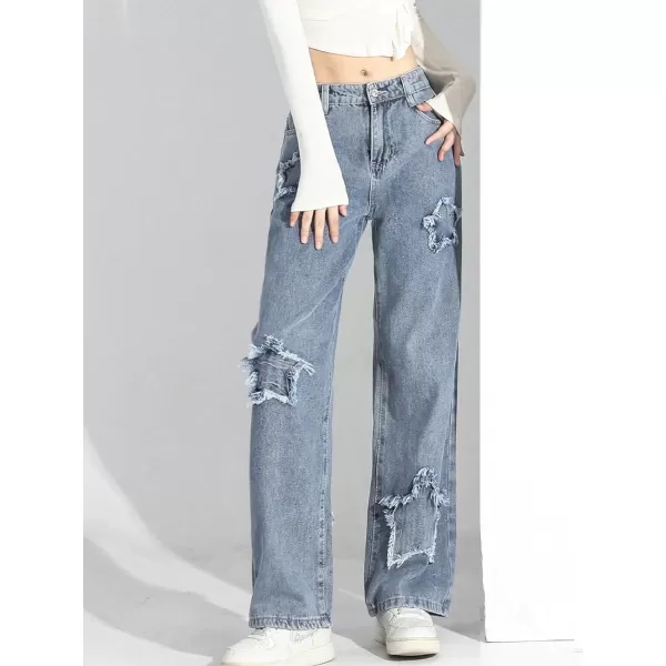 Floerns&nbsp;Women's Straight Leg&nbsp;Baggy Jeans for Teen Girls Butterfly Print