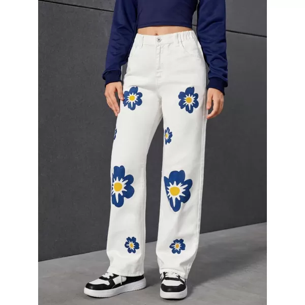 Floerns&nbsp;Women's Straight Leg&nbsp;Baggy Jeans for Teen Girls Butterfly Print