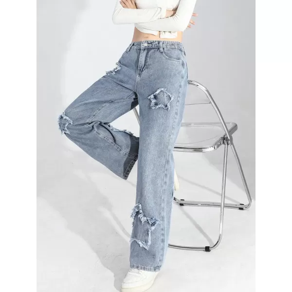 Floerns&nbsp;Women's Straight Leg&nbsp;Baggy Jeans for Teen Girls Butterfly Print