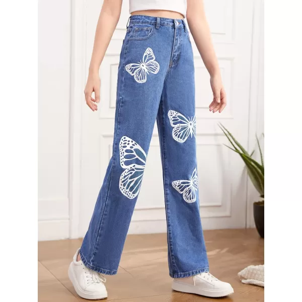 Floerns&nbsp;Women's Straight Leg&nbsp;Baggy Jeans for Teen Girls Butterfly Print