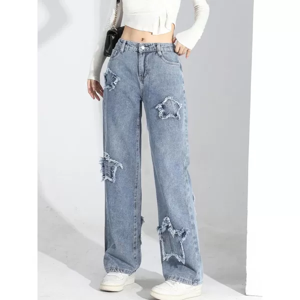 Floerns&nbsp;Women's Straight Leg&nbsp;Baggy Jeans for Teen Girls Butterfly Print