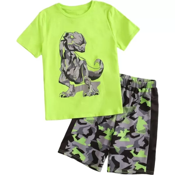 Floerns Boys 2 Piece Outfits Print Short Sleeve Camo Tee Shirt and Drawstring Shorts Set
