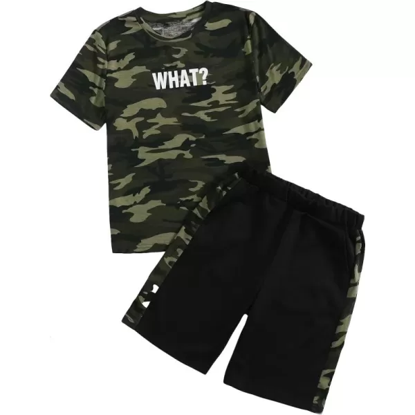 Floerns Boys 2 Piece Outfits Print Short Sleeve Camo Tee Shirt and Drawstring Shorts Set