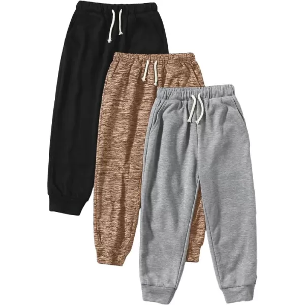 Floerns Boy's 3 Pcs Drawstring Waist Active Solid Long Pants with Pockets