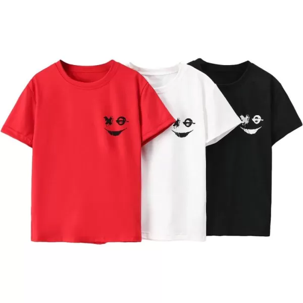 Floerns Boy's 3 Pcs Short Sleeve Graphic Print Round Neck Loose Fit Tee Shirt
