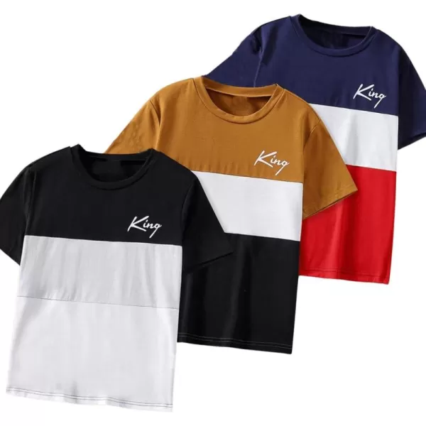 Floerns Boy's 3 Pcs Short Sleeve Graphic Print Round Neck Loose Fit Tee Shirt