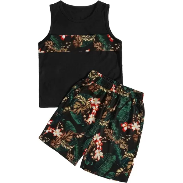 Floerns Boys Boho Sleeveless Tank Top Tropical Print Shorts Set 2 Piece Outfit