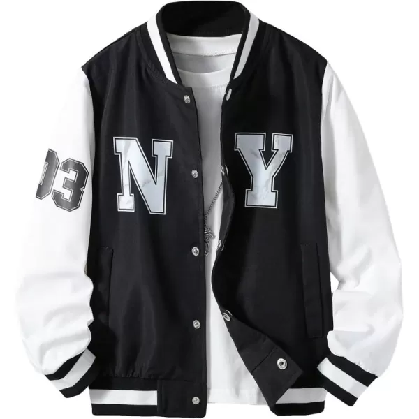 Floerns Boy's Letter Print Colorblock Long Sleeve Varsity Bomber Jacket Without Tee