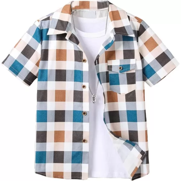 Floerns Boys Summer Graphic Print Cuffed Short Sleeve Button Down Shirt