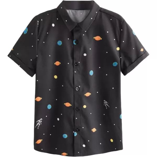 Floerns Boys Summer Graphic Print Cuffed Short Sleeve Button Down Shirt