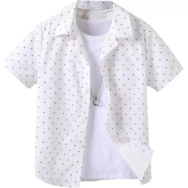 Floerns Boys Summer Graphic Print Cuffed Short Sleeve Button Down Shirt