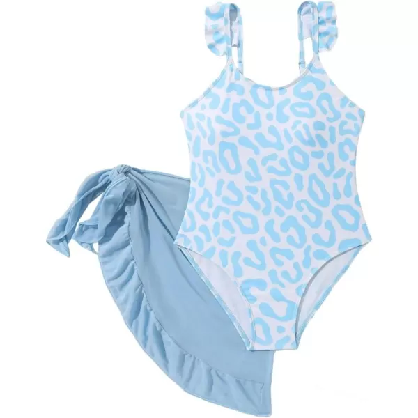 Floerns Girls 2 Piece Leopard Print Ruffle Trim One Piece Swimsuit with Cover Up