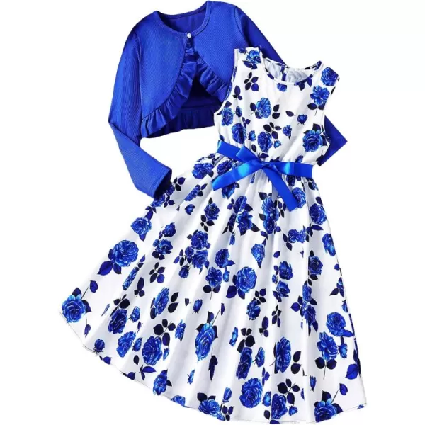 Floerns Girl's 2 Piece Outfit Floral Dress and Long Sleeve Ruffle Trim Jacket