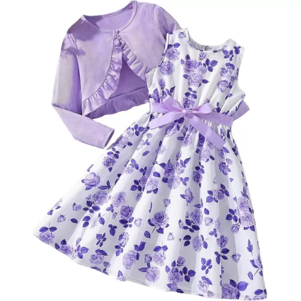 Floerns Girl's 2 Piece Outfit Floral Dress and Long Sleeve Ruffle Trim Jacket