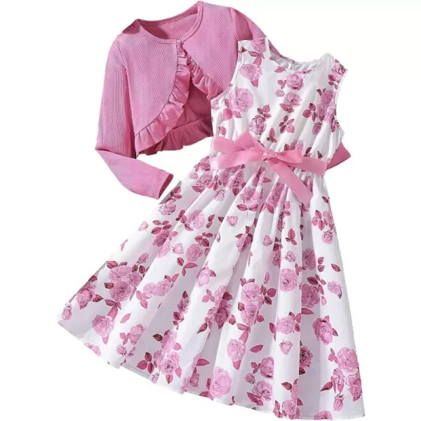 Floerns Girl's 2 Piece Outfit Floral Dress and Long Sleeve Ruffle Trim Jacket