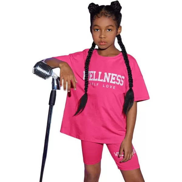 Floerns Girls 2 Piece Outfit Graphic Print Tee Shirt with Biker Shorts Set