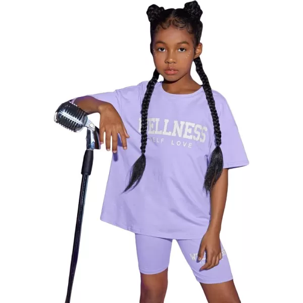 Floerns Girls 2 Piece Outfit Graphic Print Tee Shirt with Biker Shorts Set
