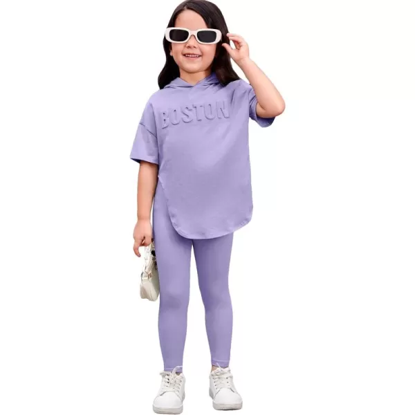 Floerns Girls 2 Piece Outfit Letter Pattern Short Sleeve Hooded Tee with Legging Set