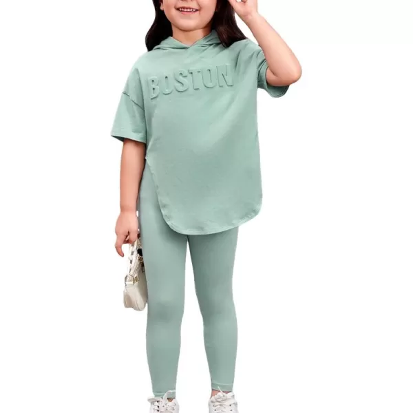 Floerns Girls 2 Piece Outfit Letter Pattern Short Sleeve Hooded Tee with Legging Set