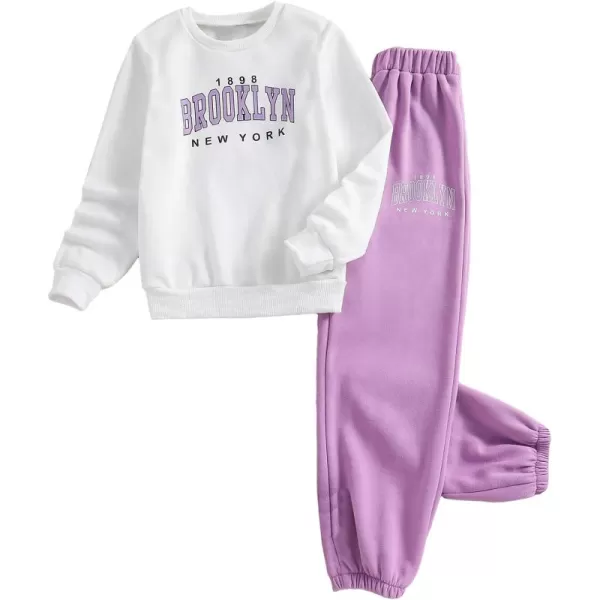 Floerns Girl's 2 Piece Outfit Letter Print Long Sleeve Sweatshirt with Jogger Pants Set