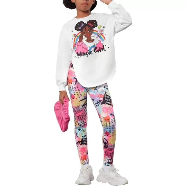 Floerns Girl's 2 Piece Outfit Long Sleeve Pullover Sweatshirt with Leggings Set