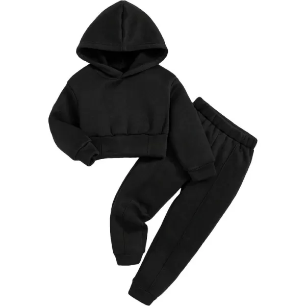Floerns Girls 2 Piece Outfit Solid Hooded Sweatshirts and Sweatpants Set
